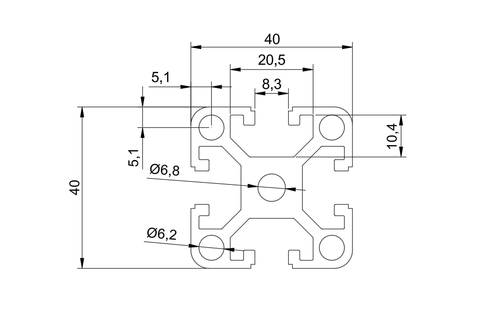 4040 Aluminum T-Slot Profile - 40mm x 40mm with 4 Slots | 1.90kg/m