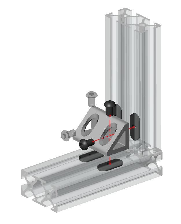 Heavy-duty 4080 and 8080 series wide gusseted inside corner bracket, 4-hole die-cast aluminium reinforcement for T-slot profiles