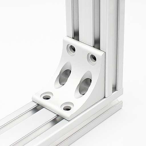 Premium CNC machined billet aluminium 8-hole inside corner bracket with concaved gusset for 4080 and 8080 T-slot profiles dimensions