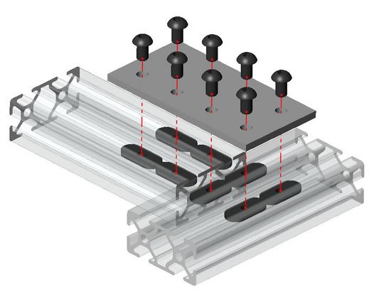 Heavy-duty 8-hole rectangular flat joining plate for 4080 and 8080 series T-slot aluminium extrusion, high-strength steel structural splice connector