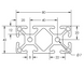 Cross-section of 4080 aluminum T-slot profile showing 40mm x 80mm dimensions and 6-slot mounting configuration in black finish