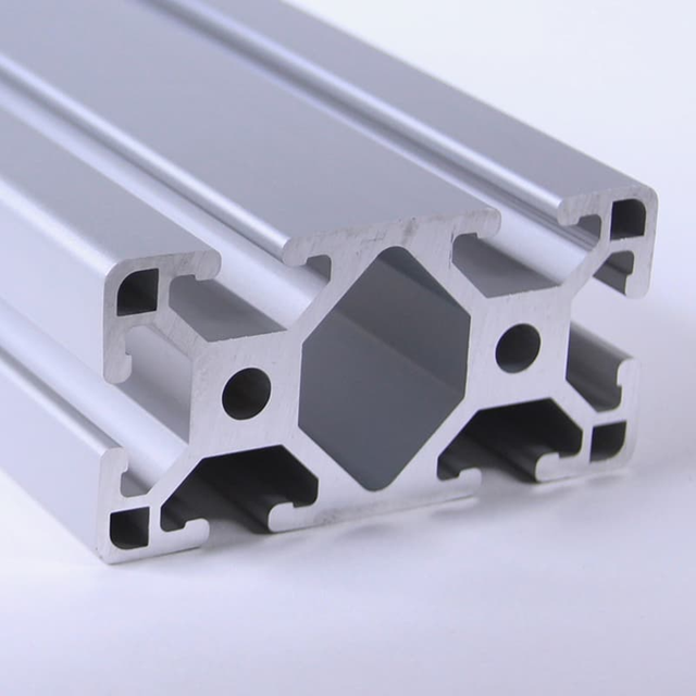 Cross-section of 4080 aluminum T-slot profile showing 40mm x 80mm dimensions and 6-slot mounting configuration in silver finish