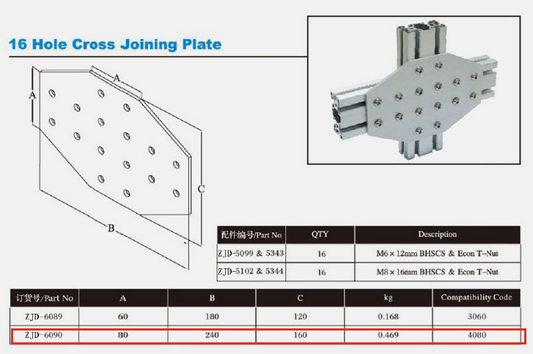 4080-t-slot-16-hole-tee-joining-plate-6090