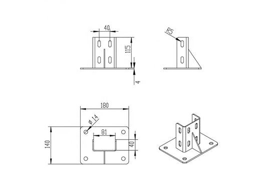 4080 Floor Mount Base Plate Powder Coated Steel