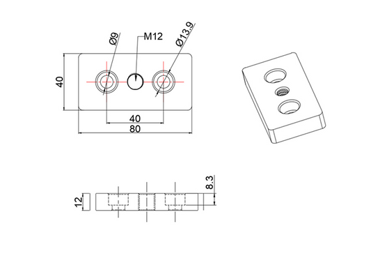 4040 CNC'd Aluminium Leveling Base Plate with M8 Hole - SILVER
