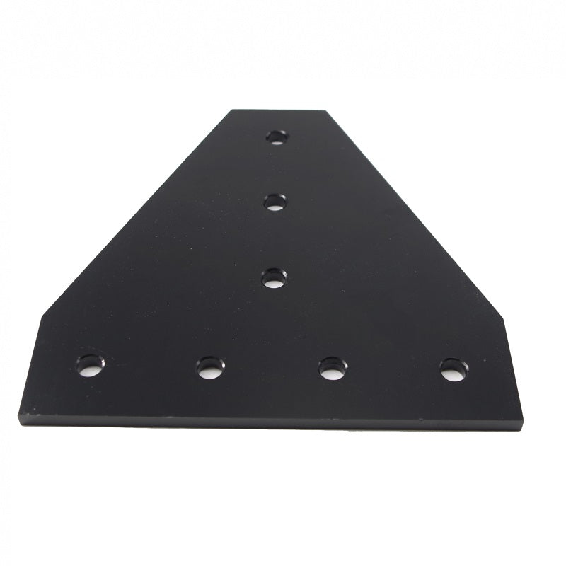 Black-heavy-duty 7-hole Tee shape flat joining plate for 4040 series T-slot aluminium extrusion, extra strong steel reinforcement for T-junctions.
