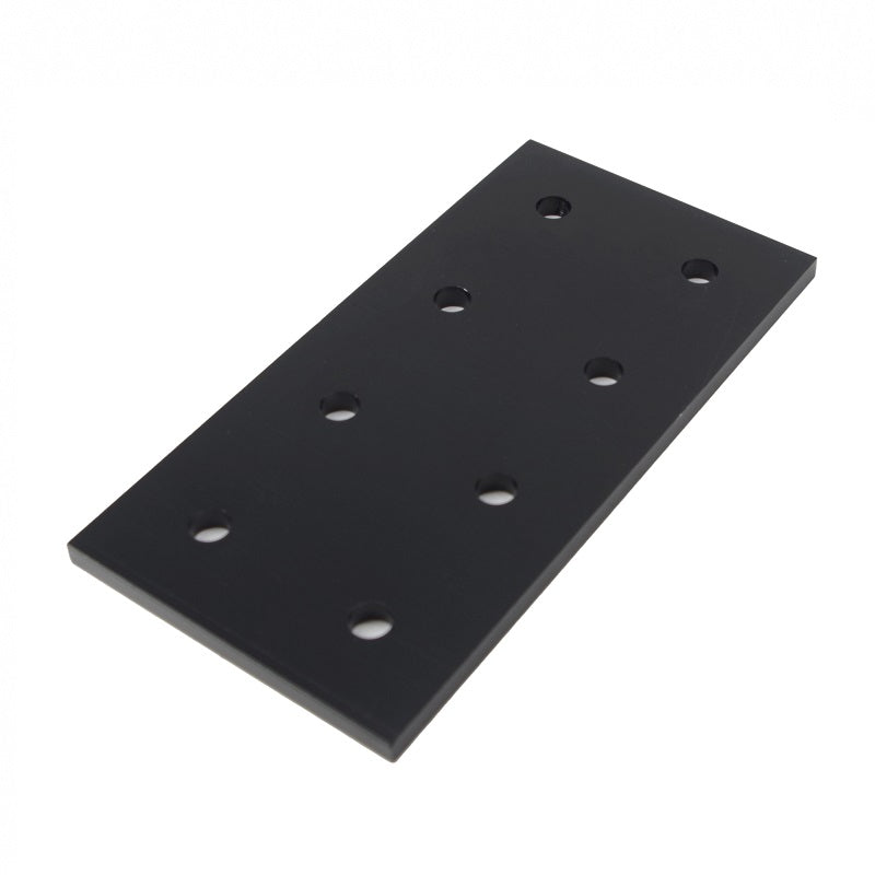 Black heavy-duty 8-hole rectangular flat joining plate for 4080 and 8080 series T-slot aluminium extrusion, high-strength steel structural splice connector