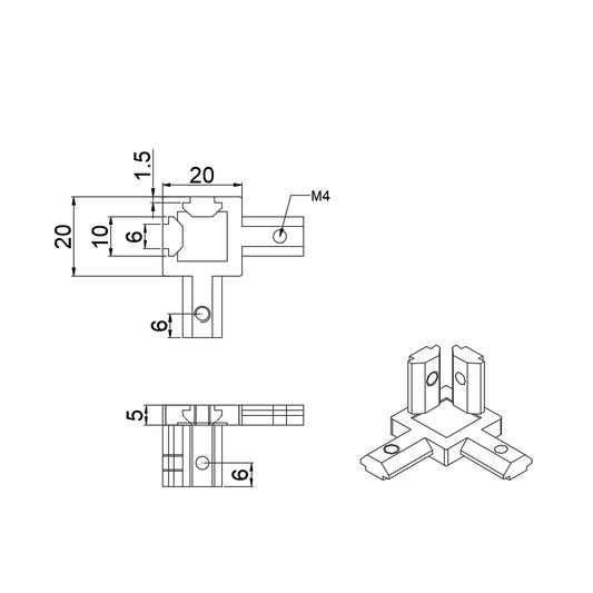 2020-T-Slot 3-Way Corner Connector & Cap