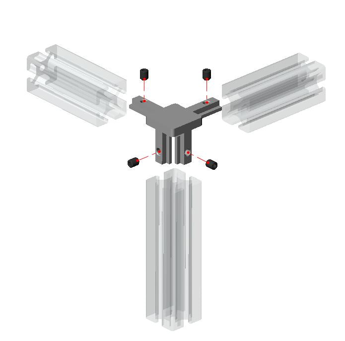 2525-T-Slot 3-Way Corner Connector & Cap