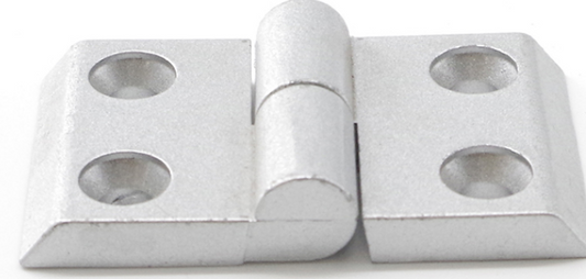 4040-T-Slot Die Cast Zinc Powder Coated Silver Door Hinge LHS - Short Style