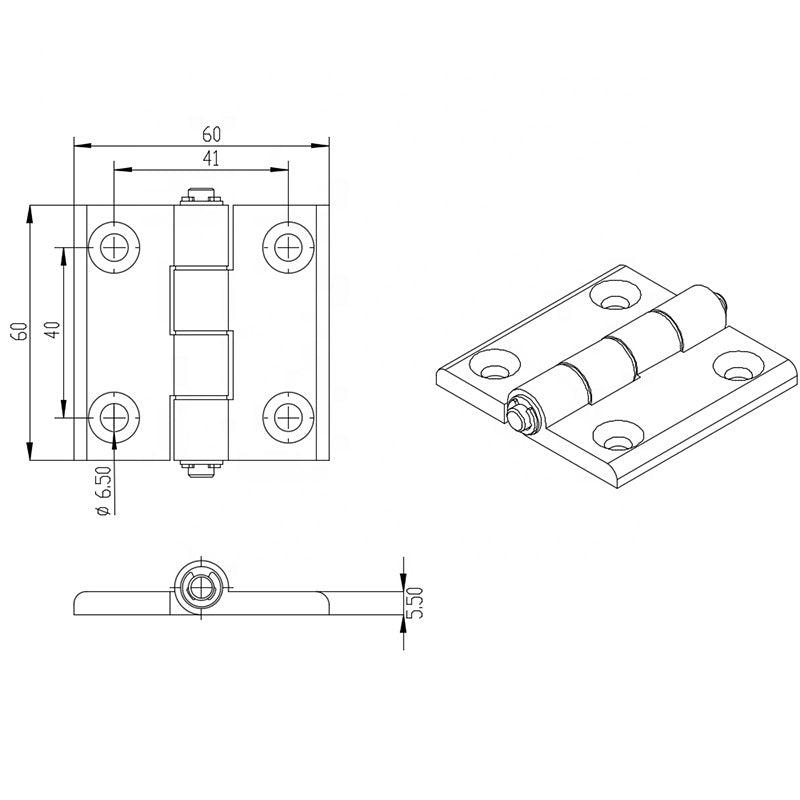 4040-T-Slot Die Cast Zinc Powder Coated Silver Lift-Off Door Hinge - Short Style