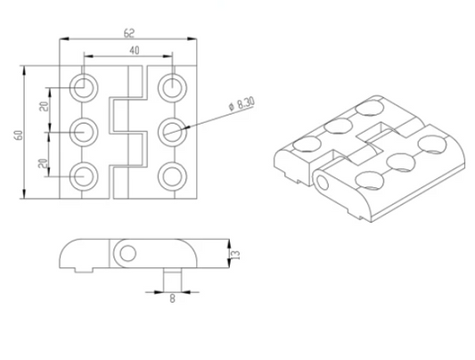 4040-T-Slot Die Cast Zinc Powder Coated Silver Lift-Off Door Hinge - Short Style - PN913121