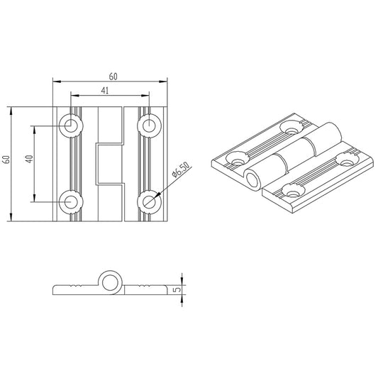 4040 T-Slot CNC'D Aluminum Black Anodized Standard Door Hinge