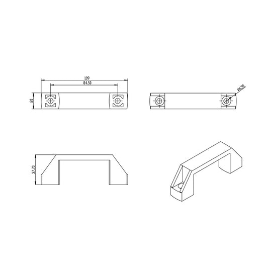 T-Slot Black High Strength Black Polycarbonate Door Handle 110,115,140,160,200mm Long