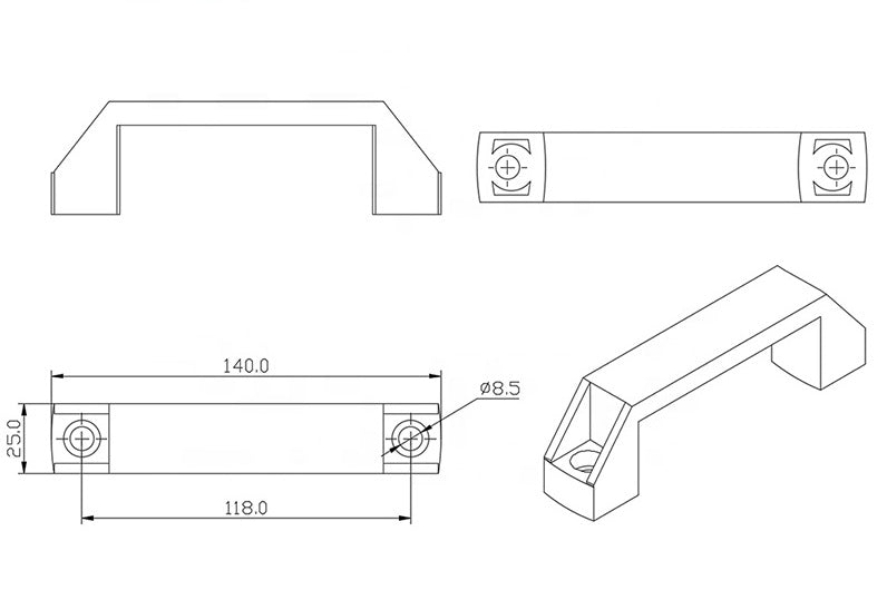 T-Slot Black High Strength Black Polycarbonate Door Handle 110,115,140,160,200mm Long