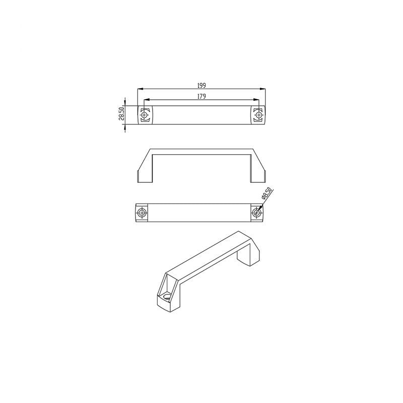 T-Slot Black High Strength Black Polycarbonate Door Handle 110,115,140,160,200mm Long