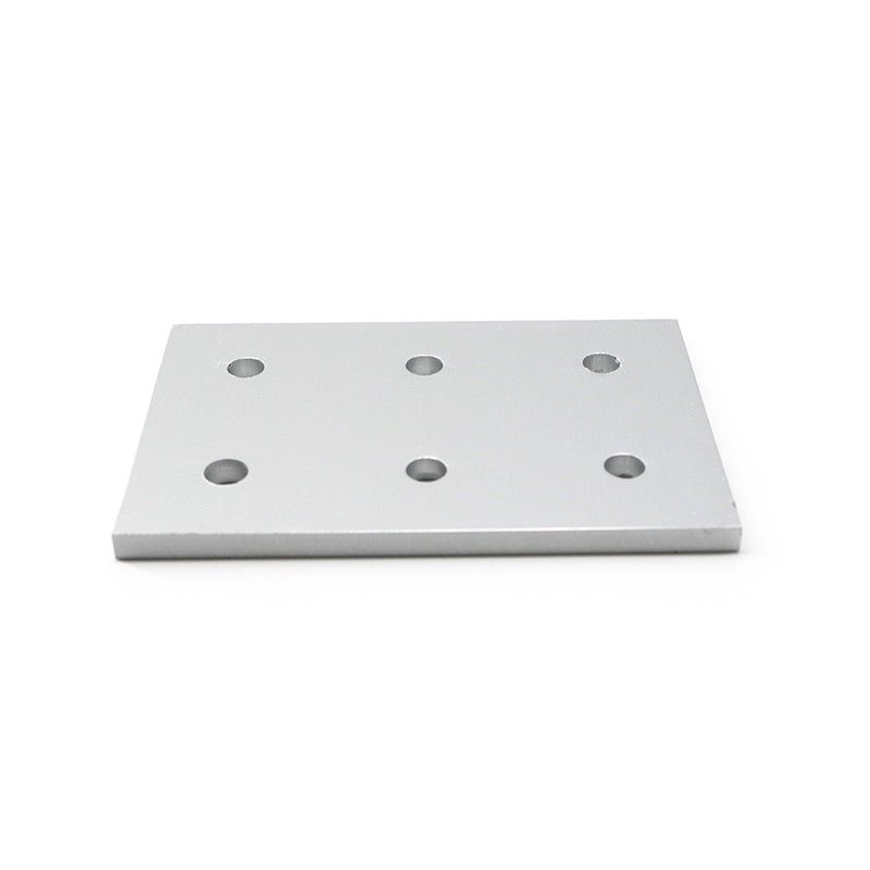 6-hole rectangular flat joining plate for connecting 4040 to 4080 series T-slot aluminium extrusion, silver