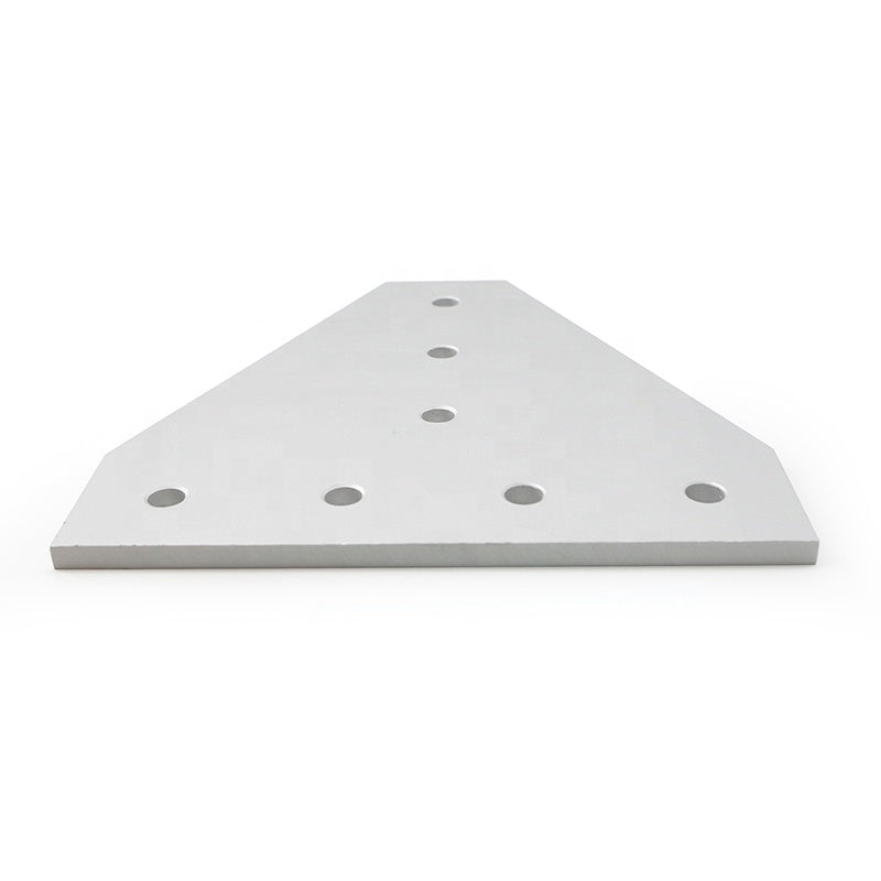 Silver-heavy-duty 7-hole Tee shape flat joining plate for 4040 series T-slot aluminium extrusion, extra strong steel reinforcement for T-junctions