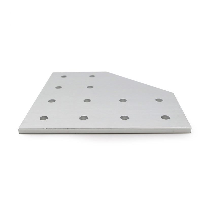 Silver-extra-heavy-duty 12-hole 90-degree flat L-shape joining plate for 4080 and 8080 series T-slot aluminium extrusion, maximum strength steel corner reinforcement