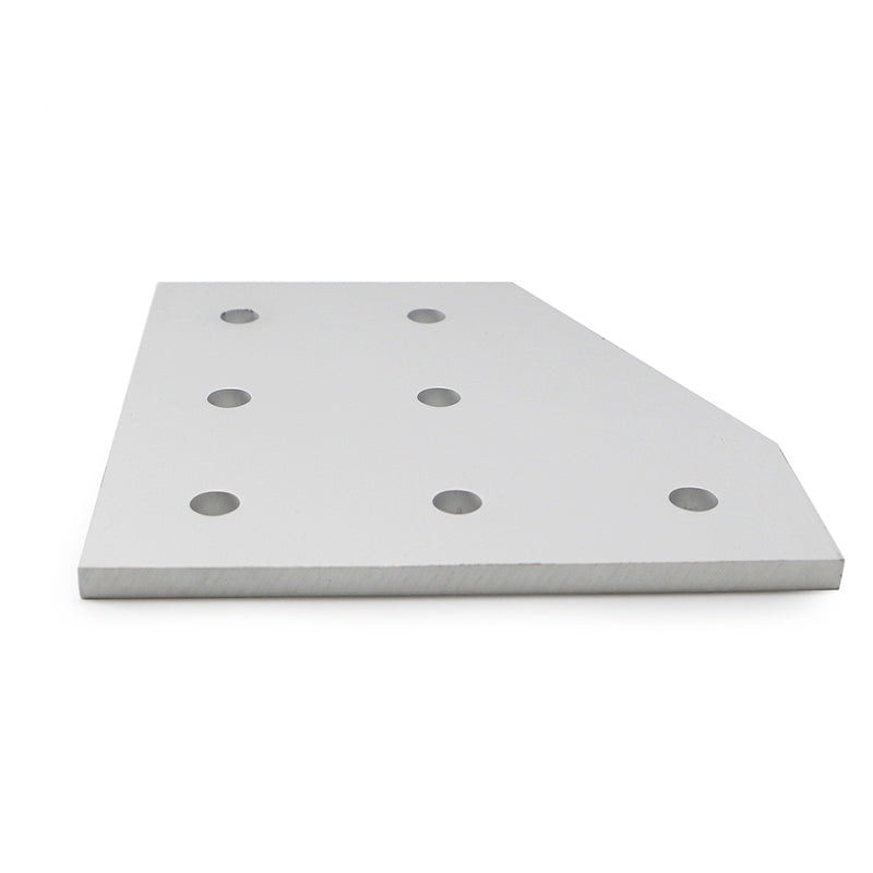 Silver heavy-duty 7-hole 90-degree flat L-shape joining plate for 4040 to 4080 series T-slot aluminium extrusion, reinforced steel corner transition connector