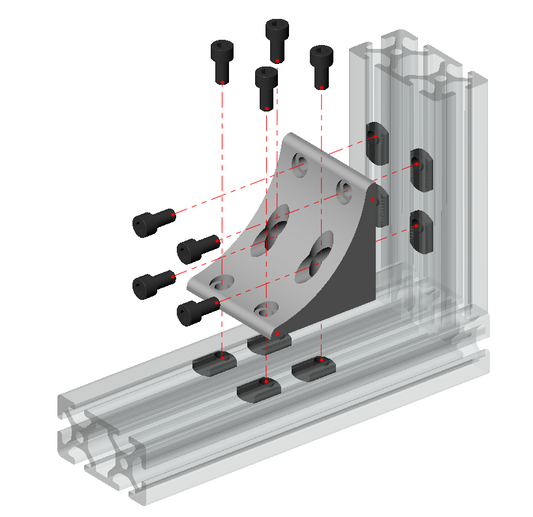4080 & 8080 T-Slot 8-Hole Concaved Gusseted Inside Corner Bracket