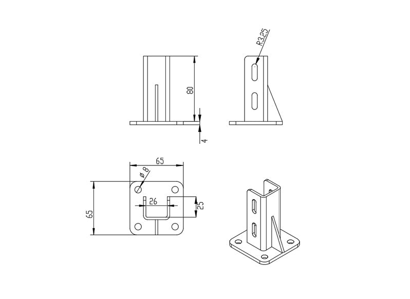 2525 Floor Mount Base Plate - Powder Coated Steel