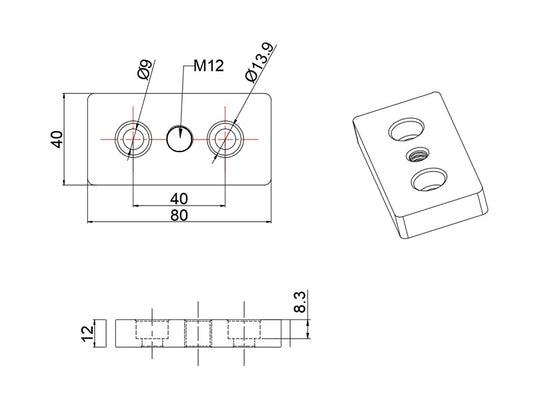 4080 Aluminium Baseplate with M12 Hole
