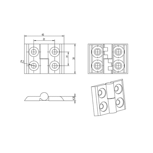 2020-T-Slot Die Cast Zinc Powder Coated Silver LHS Lift-Off Door Hinge - Short Style