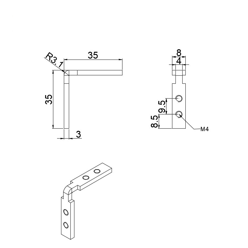 2020-T-Slot-90° Inside-Corner-Connector- Nickel Plated Steel