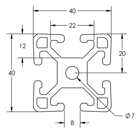 4040 Aluminum T-Slot Profile - 40mm x 40mm with 4 Slots