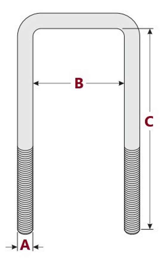 Grade 304 stainless steel U-bolt with hex nuts and washers designed to fit over a 40mm aluminum T-slot profile