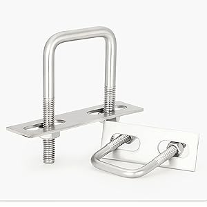 Grade 304 stainless steel U-bolt with hex nuts and washers designed to fit over a 40mm aluminum T-slot profile
