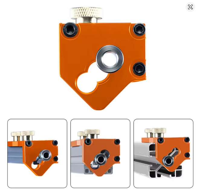 Aluminum profile end threading jig used to align a tap perfectly with the center bore of 2020, 3030, and 4040 extrusions